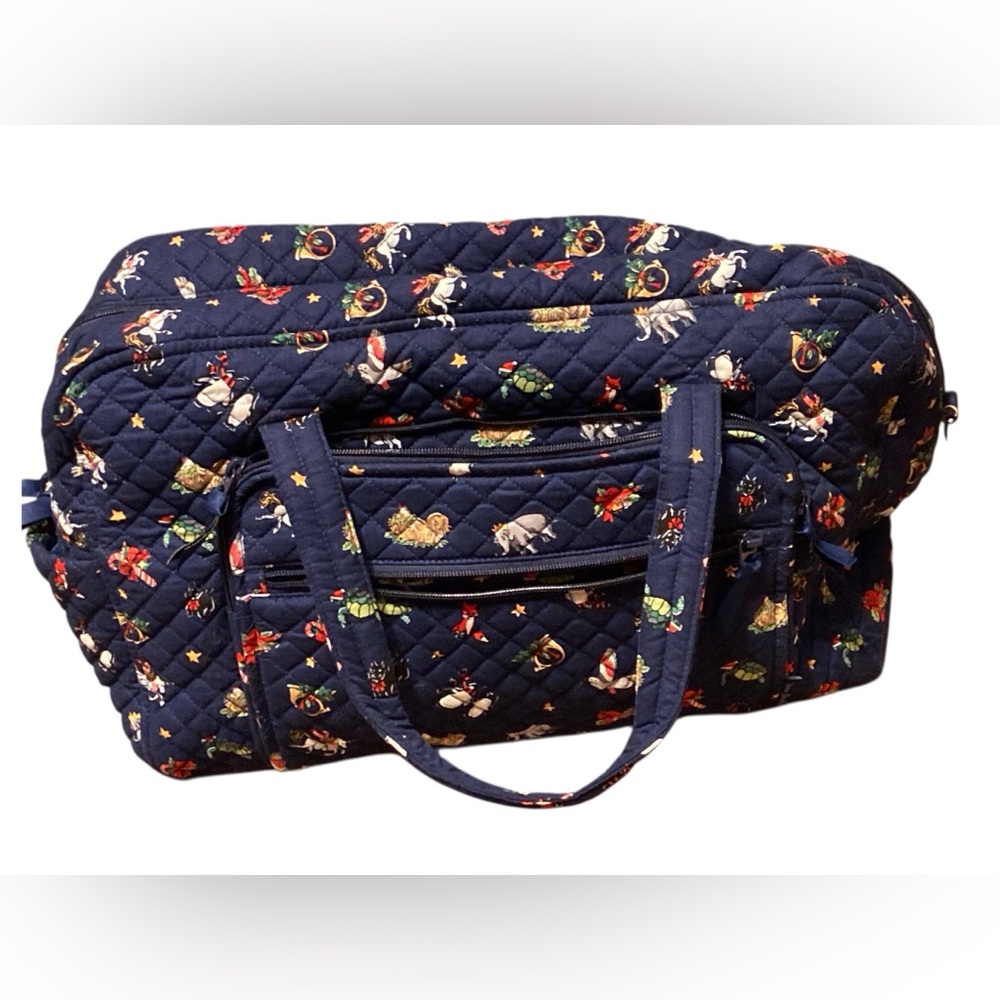 Vera Bradley Navy Quilted Travel Bag with Colorful Pattern